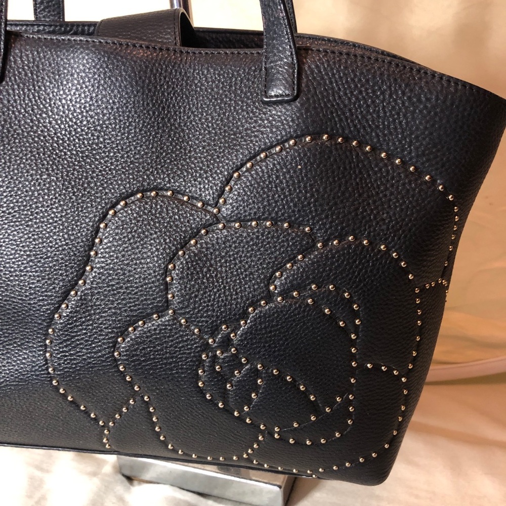 Karl Lagerfeld Black Tote with Studded Floral Design - Picture 6 of 14